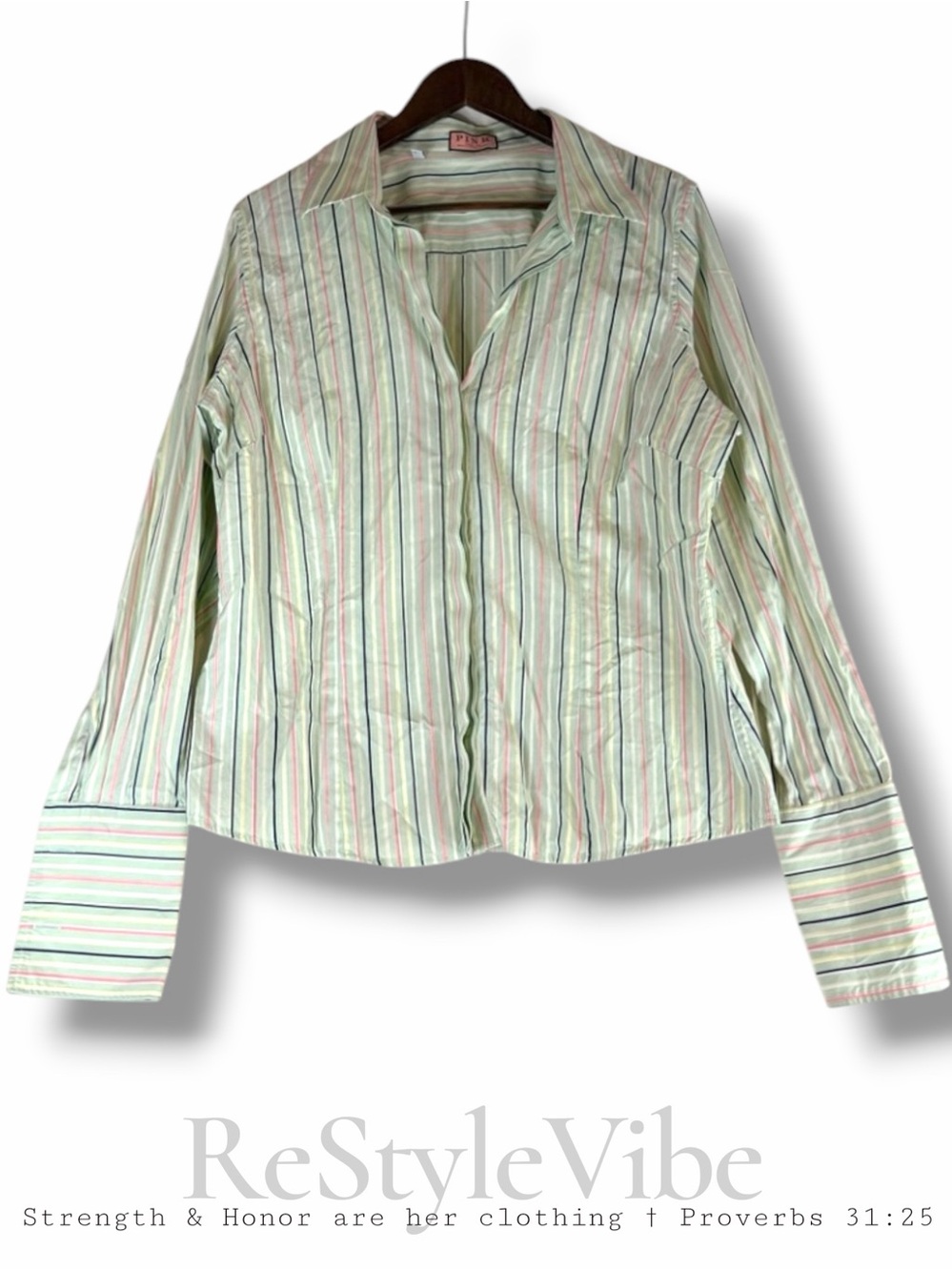 PINK BY THOMAS PINK Women’s Size 18 Shirt Top Blouse Button Up Front Striped